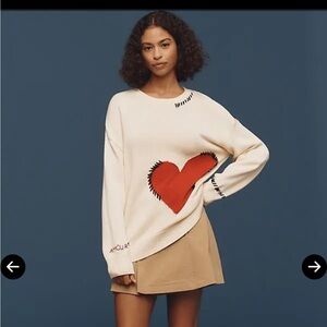 Chic Cream Sweater with Red Heart